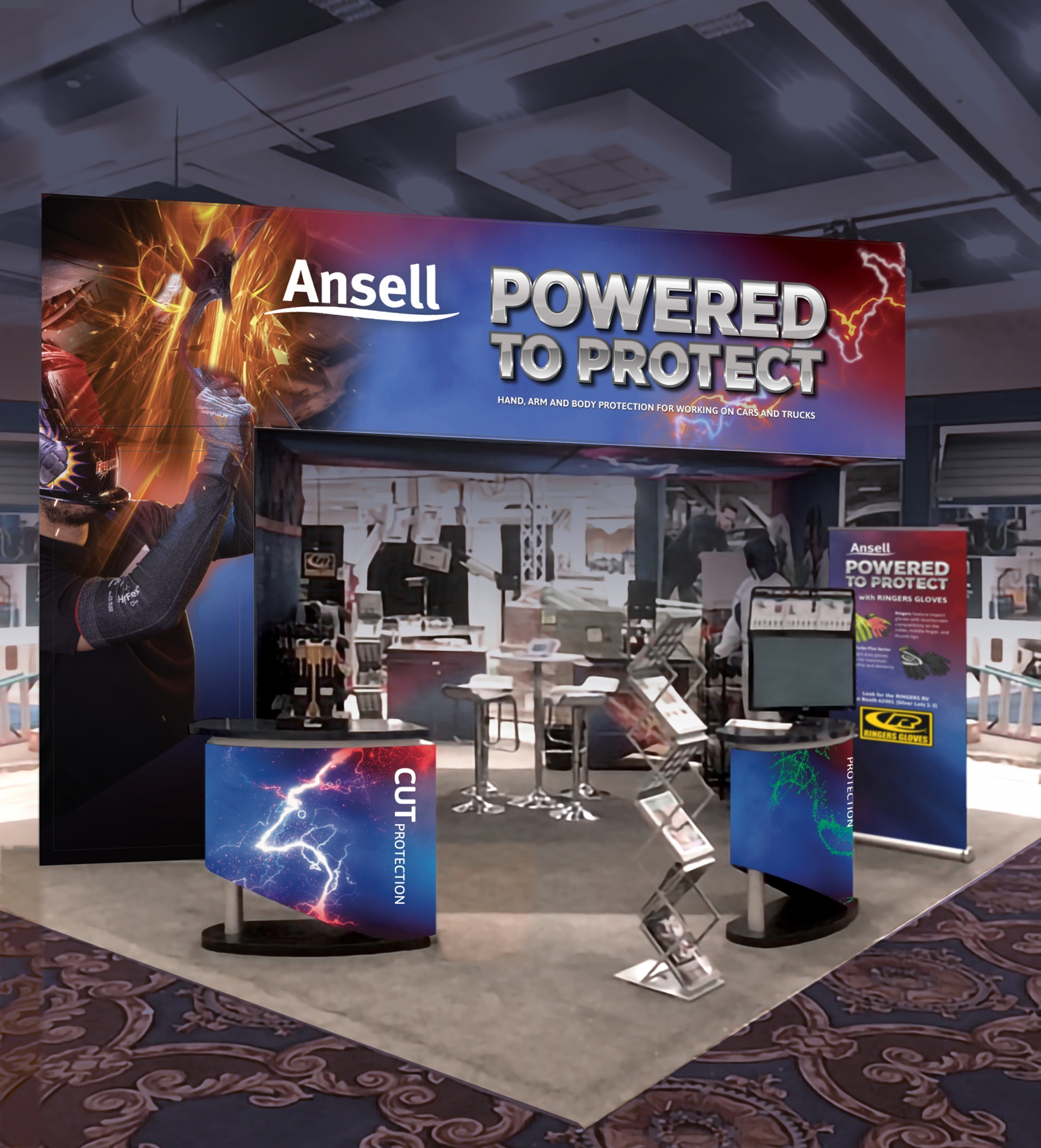 Ansell SEMA show Trade Show booth backside display